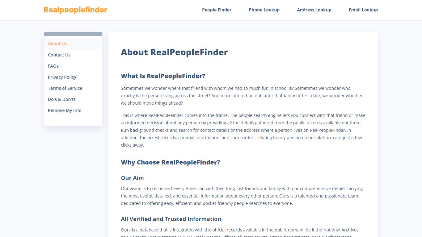 About Us | RealPeopleFinder